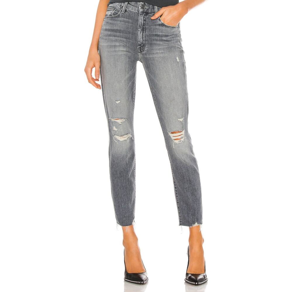 Mother High Waisted Looker Ankle Gray Jeans Distressed Nick Fray Women's Size 32